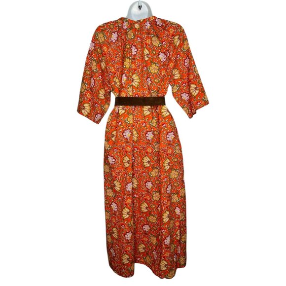 DRA Los Angeles Anthropologie Block Print Shirt Dress Orange Floral Medium - Picture 9 of 11